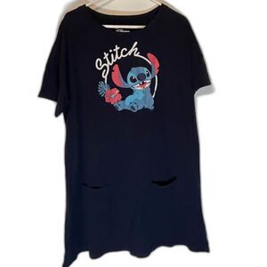Disney Stitch Blue Cosplay Lounge Tunic Dress Casual Kawaii Patch Pockets XXL
